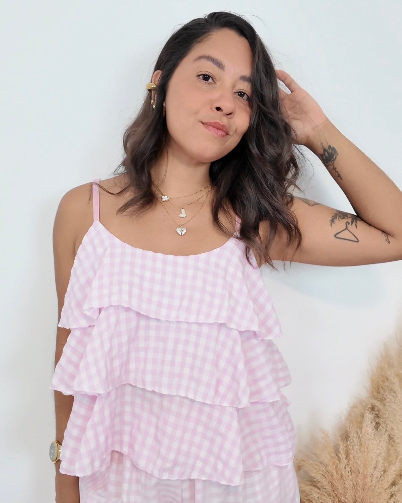 TOP CUADROS VICHY ROSA