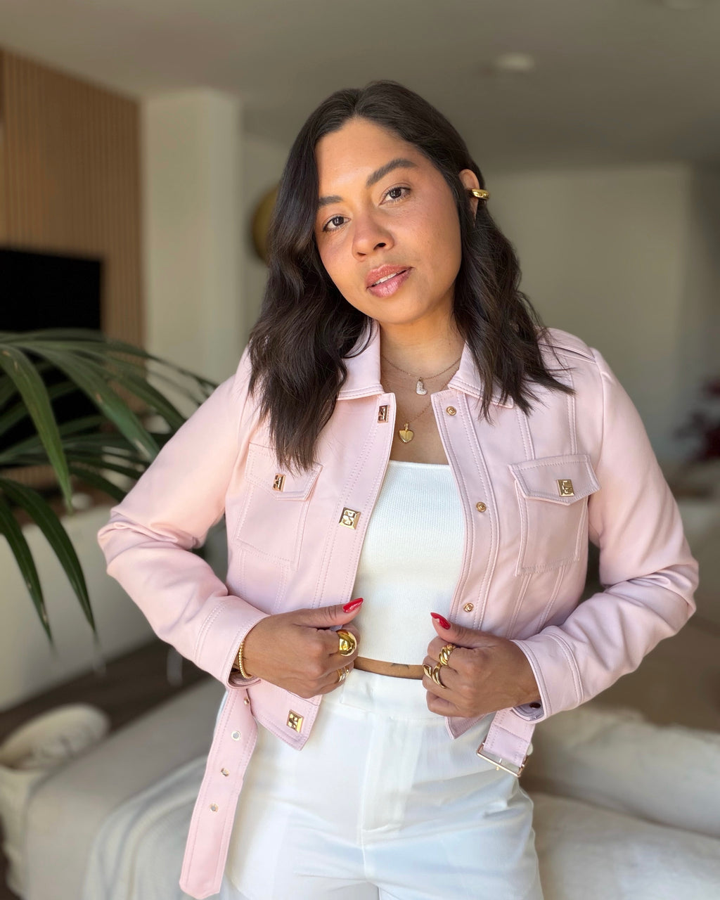 CAZADORA NOUVELLE CUIR ROSÉ