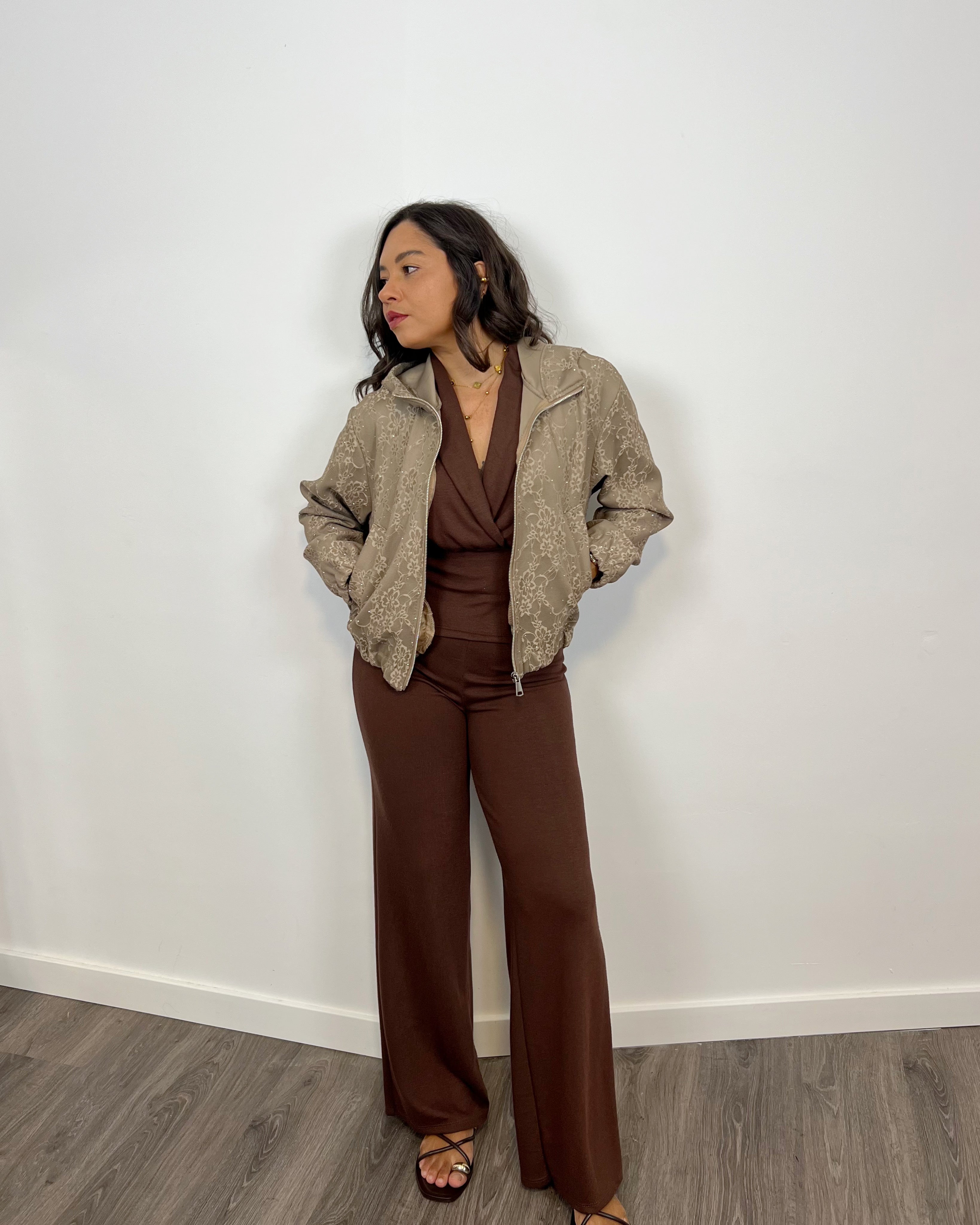 Bomber Encaje Taupe