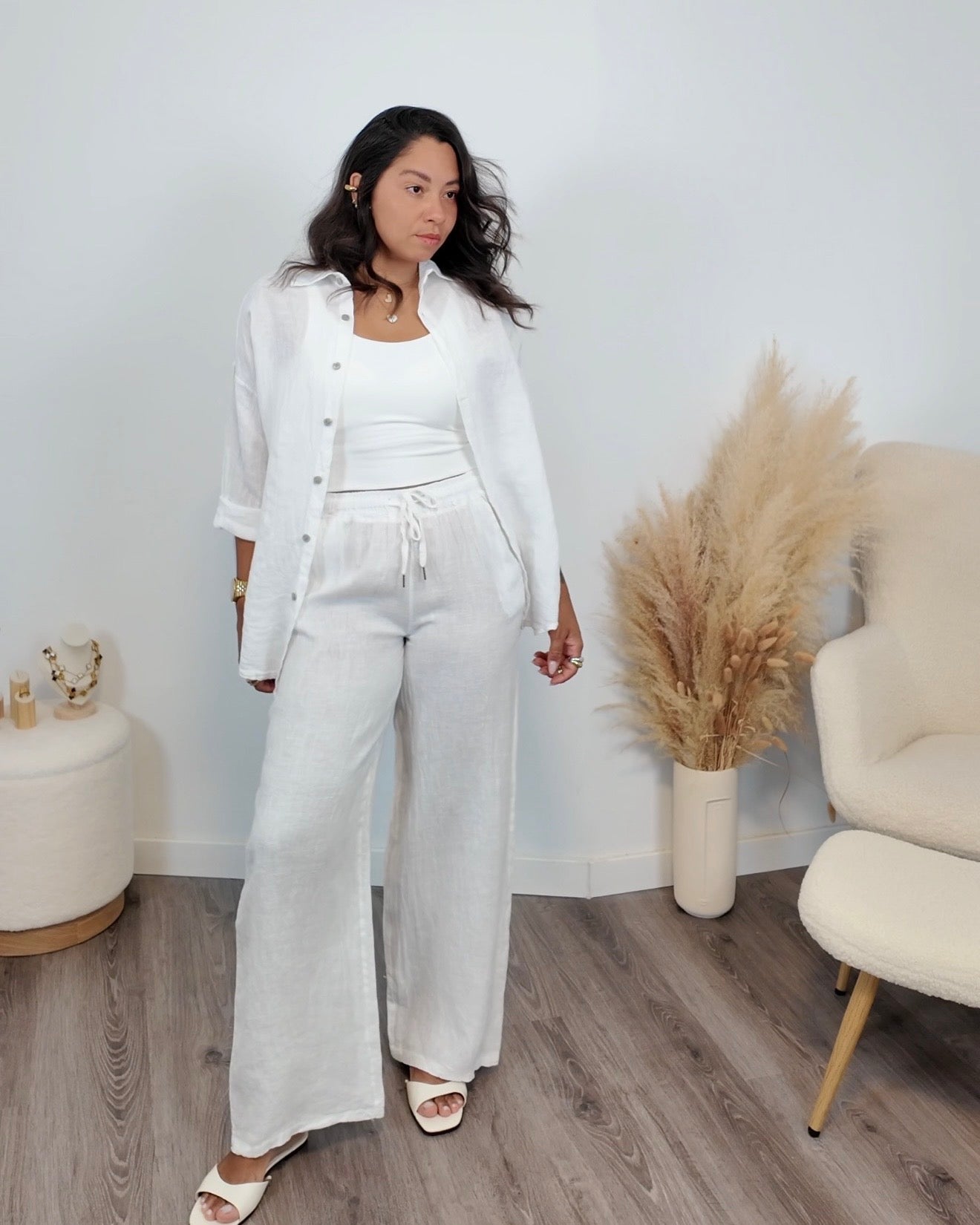 PANTALÓN 100% LINO BLANCO