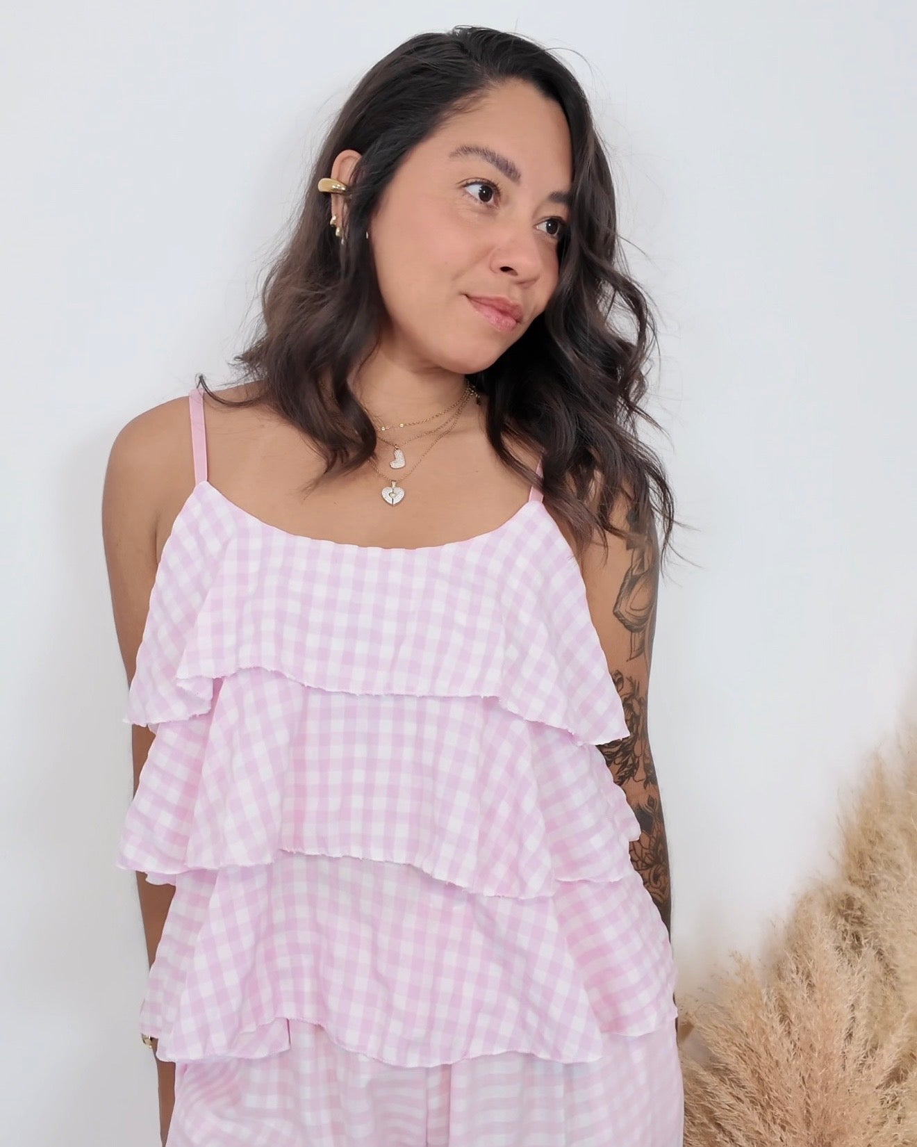 TOP CUADROS VICHY ROSA