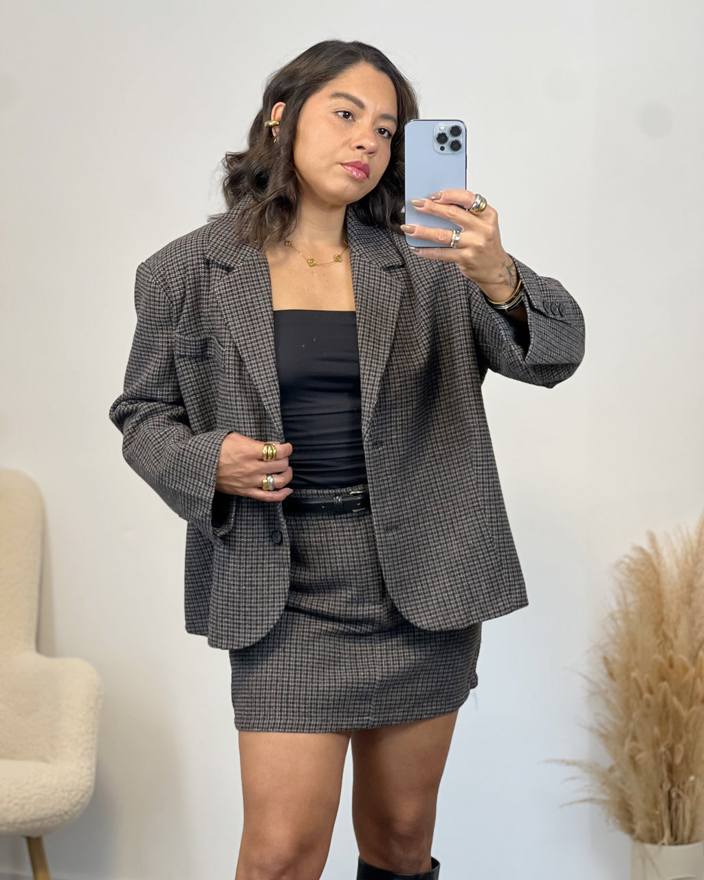 Blazer Cuadros Gris