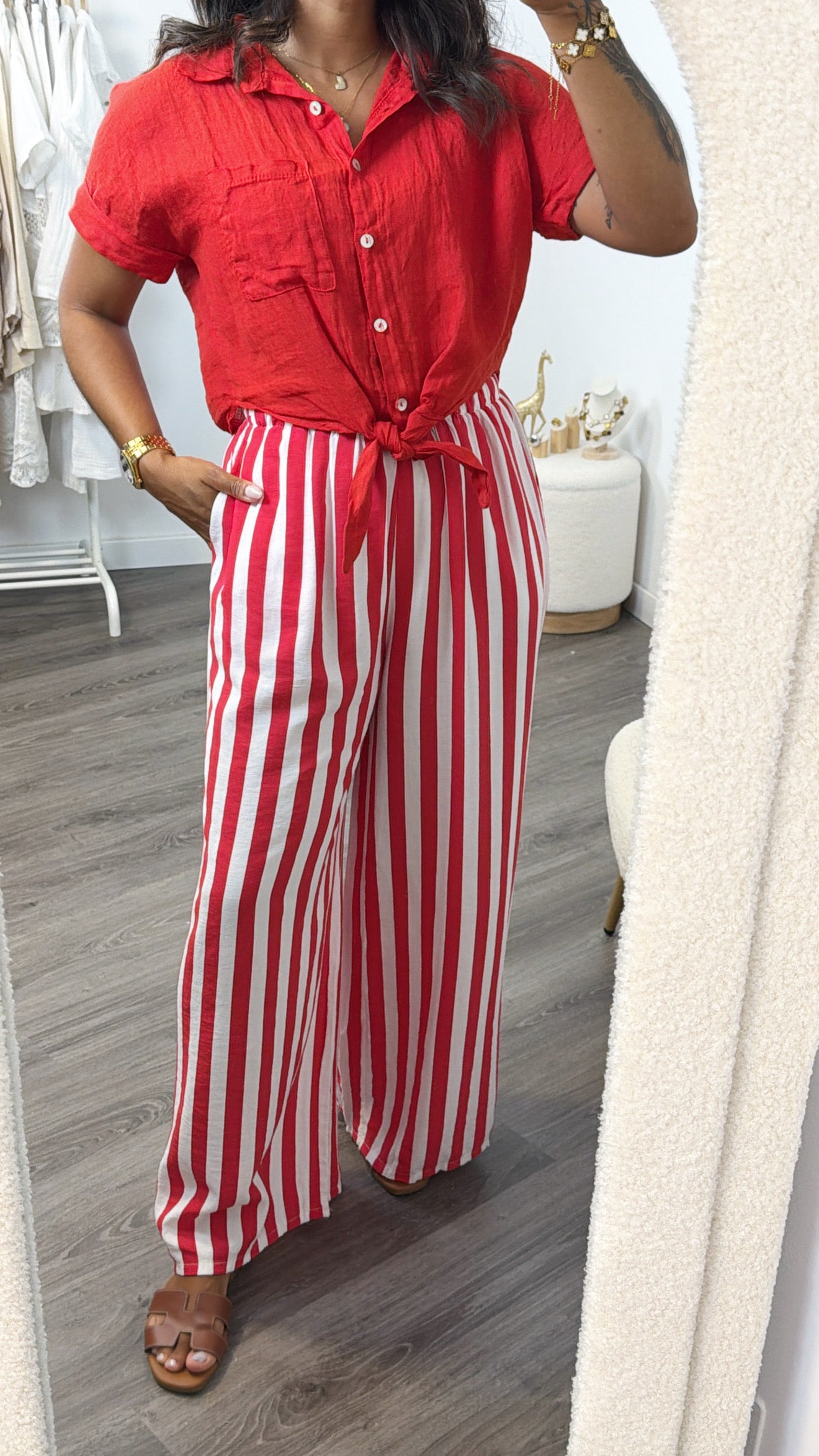 CAMISA MANGA CORTA 100% LINO ROJA