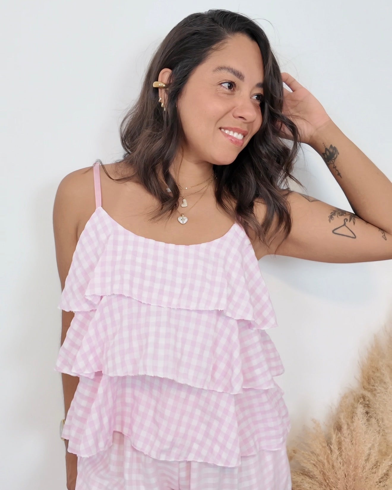 TOP CUADROS VICHY ROSA