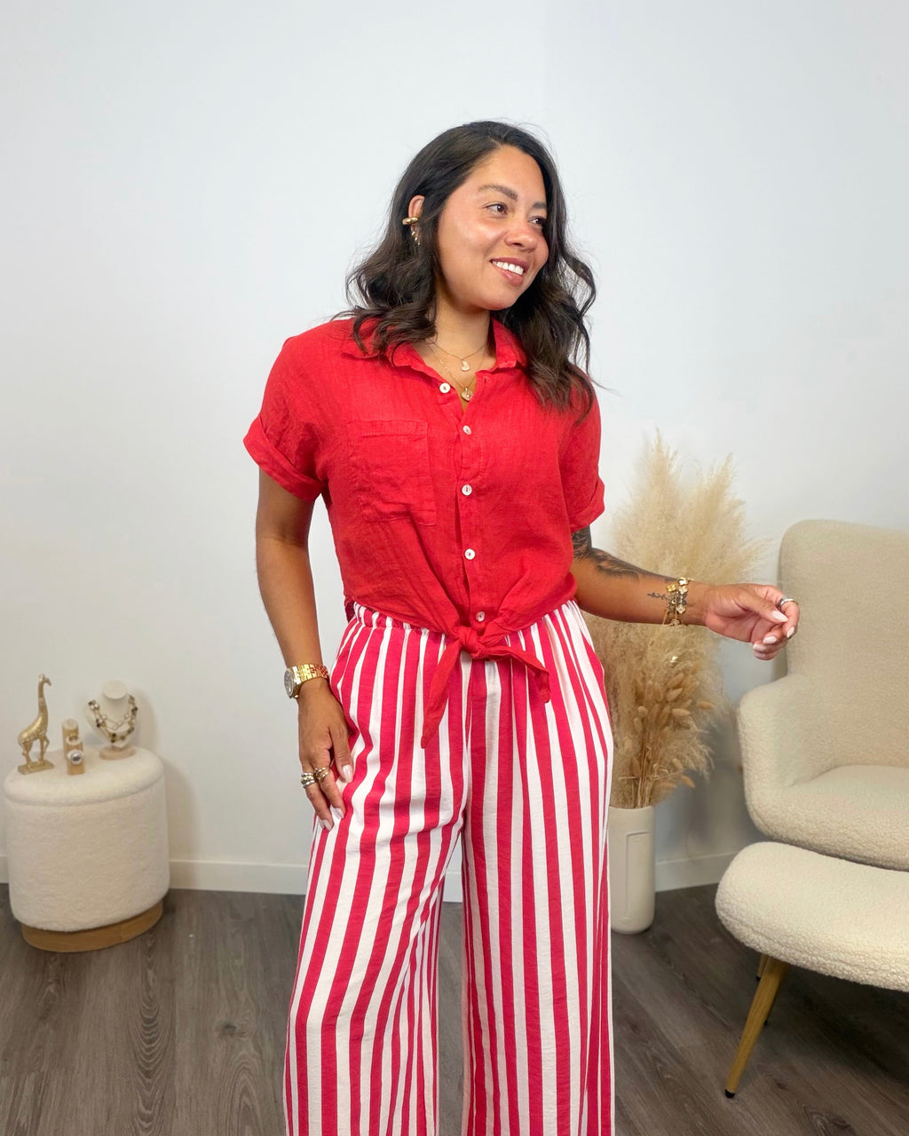 CAMISA MANGA CORTA 100% LINO ROJA