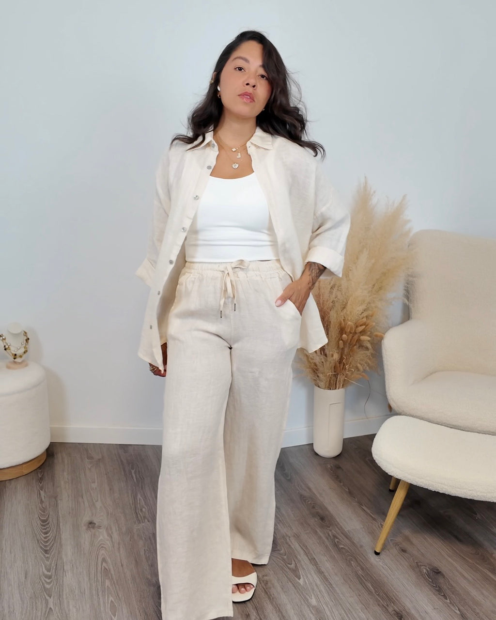 PANTALÓN 100% LINO BEIGE