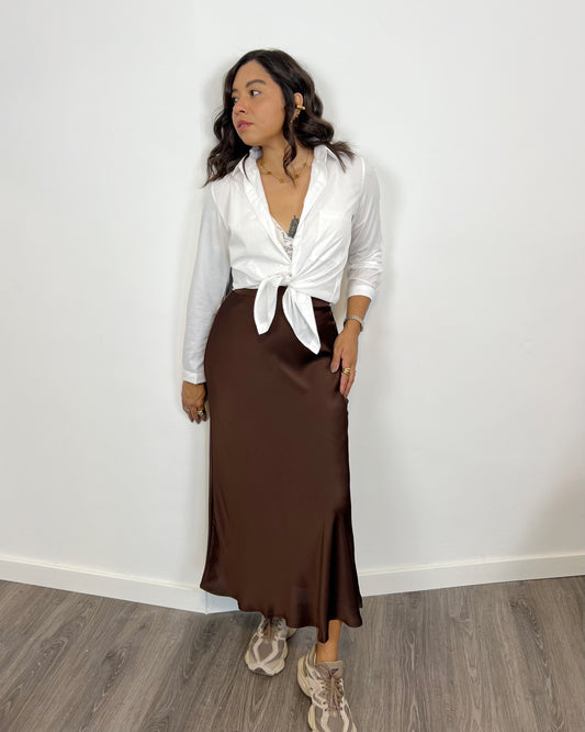 Falda Satinada Marrón