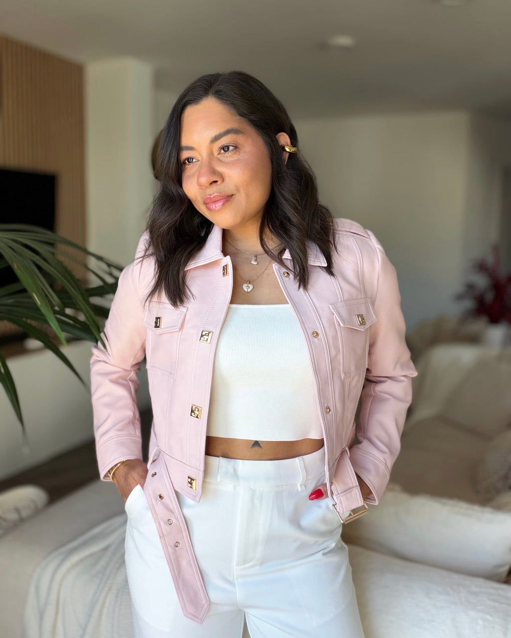 CAZADORA NOUVELLE CUIR ROSÉ
