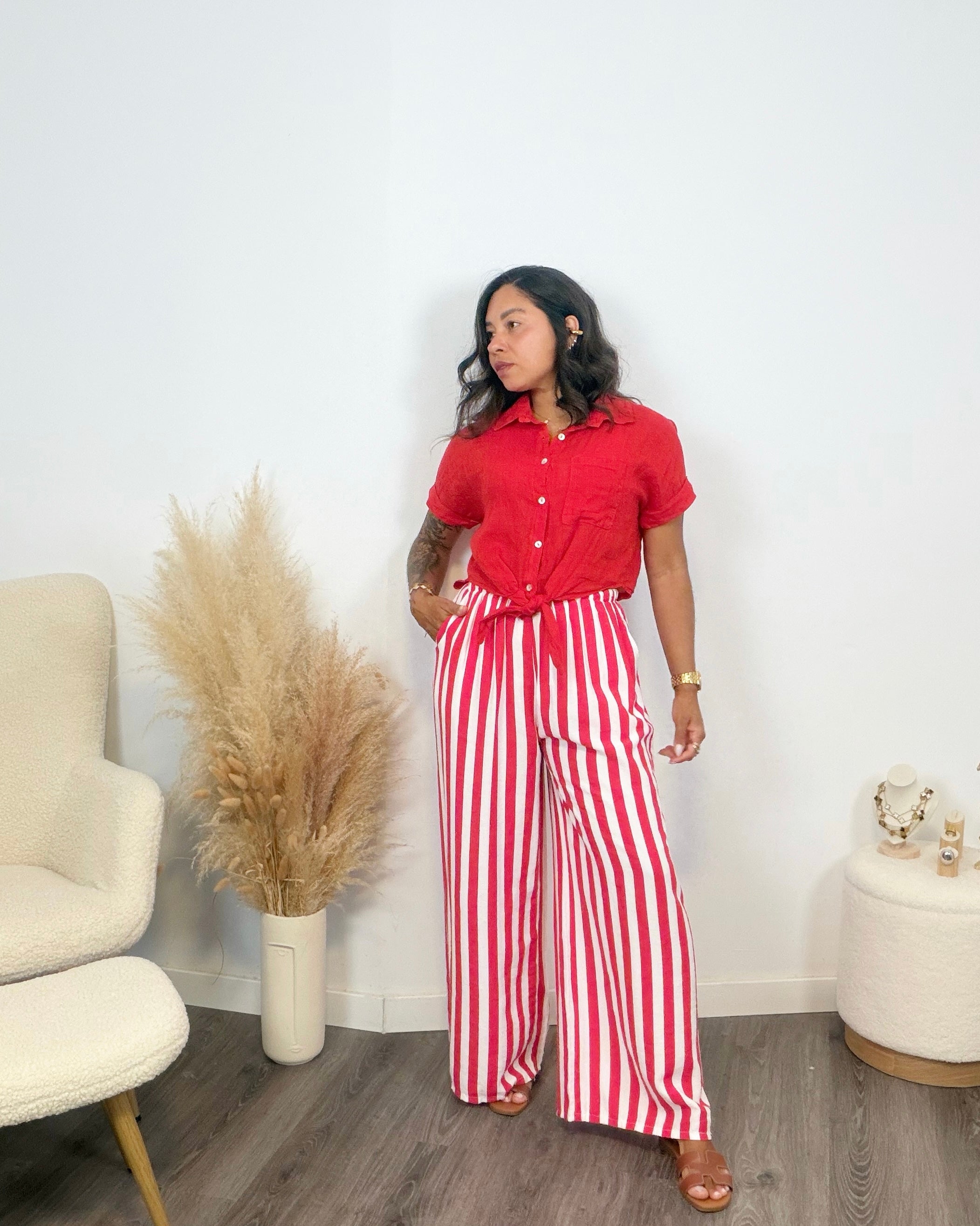 CAMISA MANGA CORTA 100% LINO ROJA
