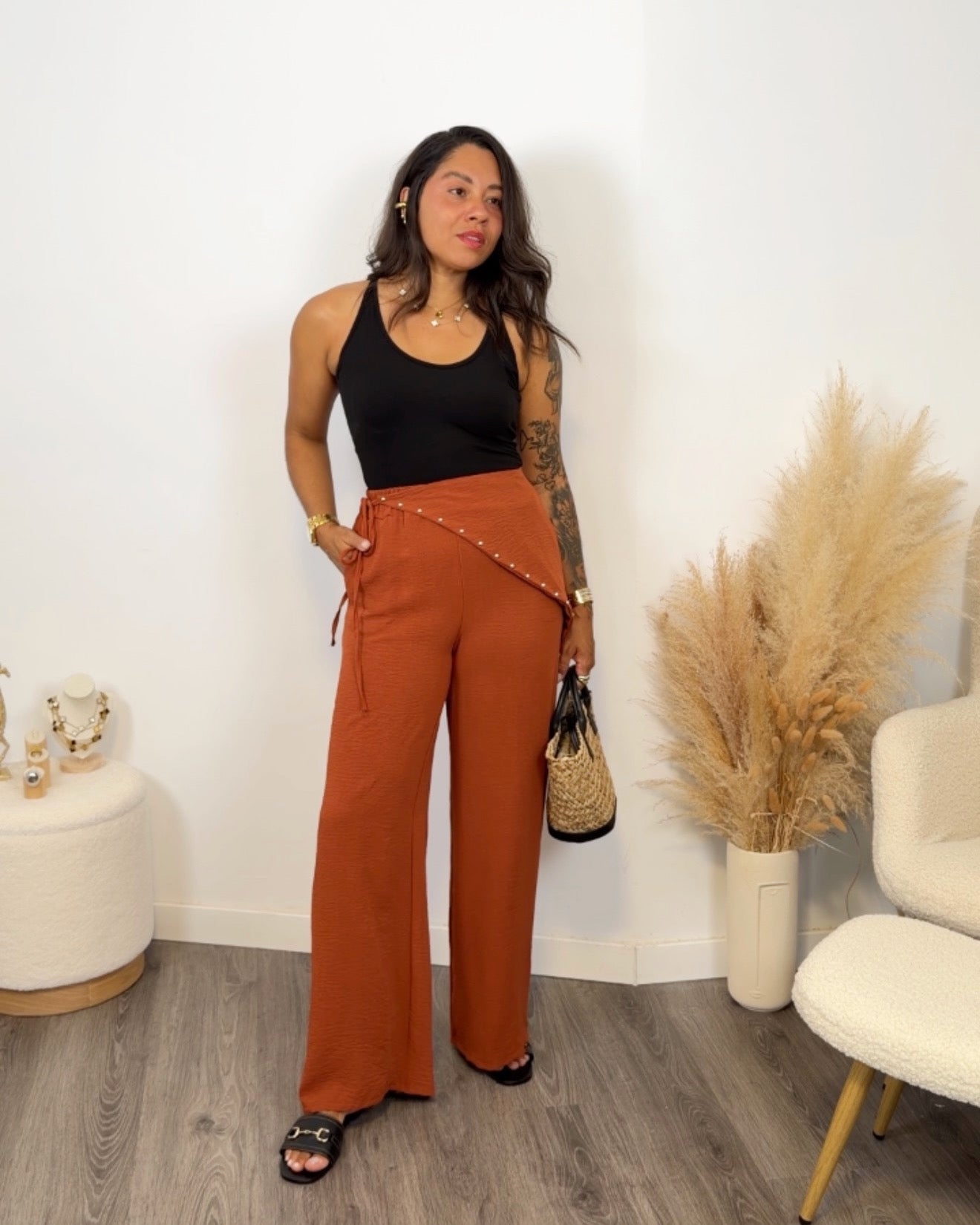 PANTALÓN PAÑUELO TEJA