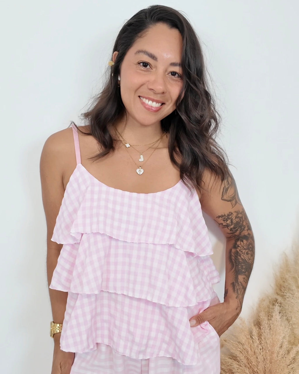 TOP CUADROS VICHY ROSA