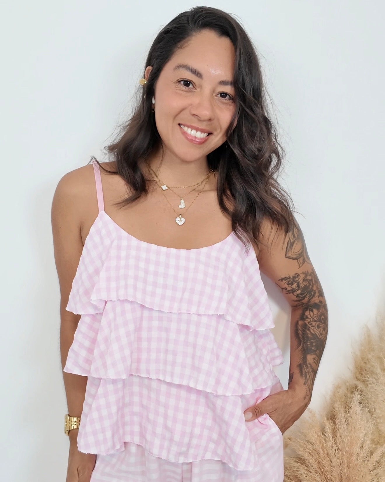 TOP CUADROS VICHY ROSA