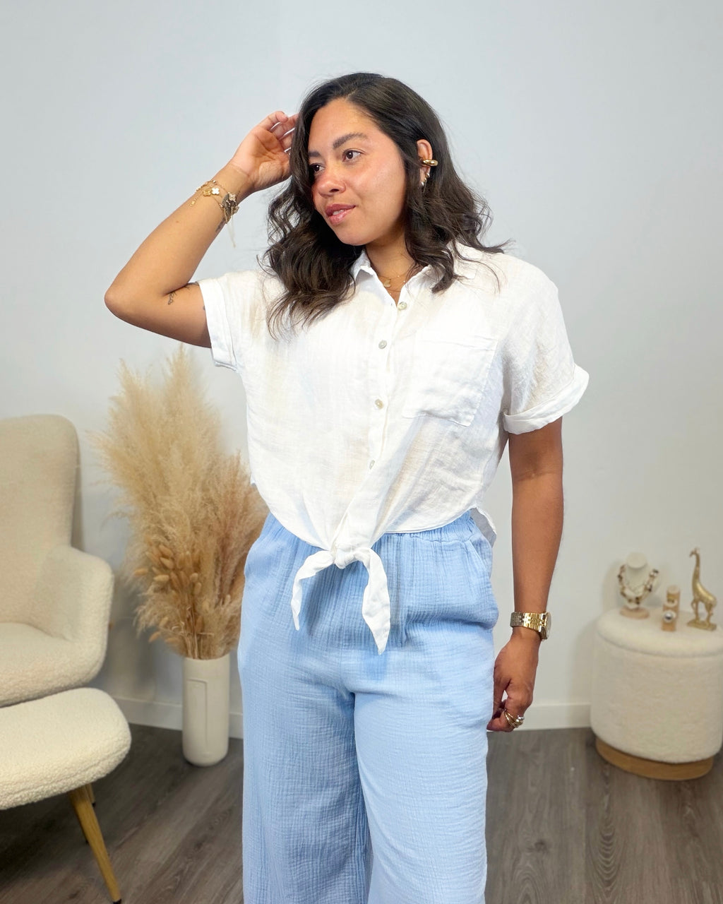 CAMISA MANGA CORTA 100% LINO BLANCA
