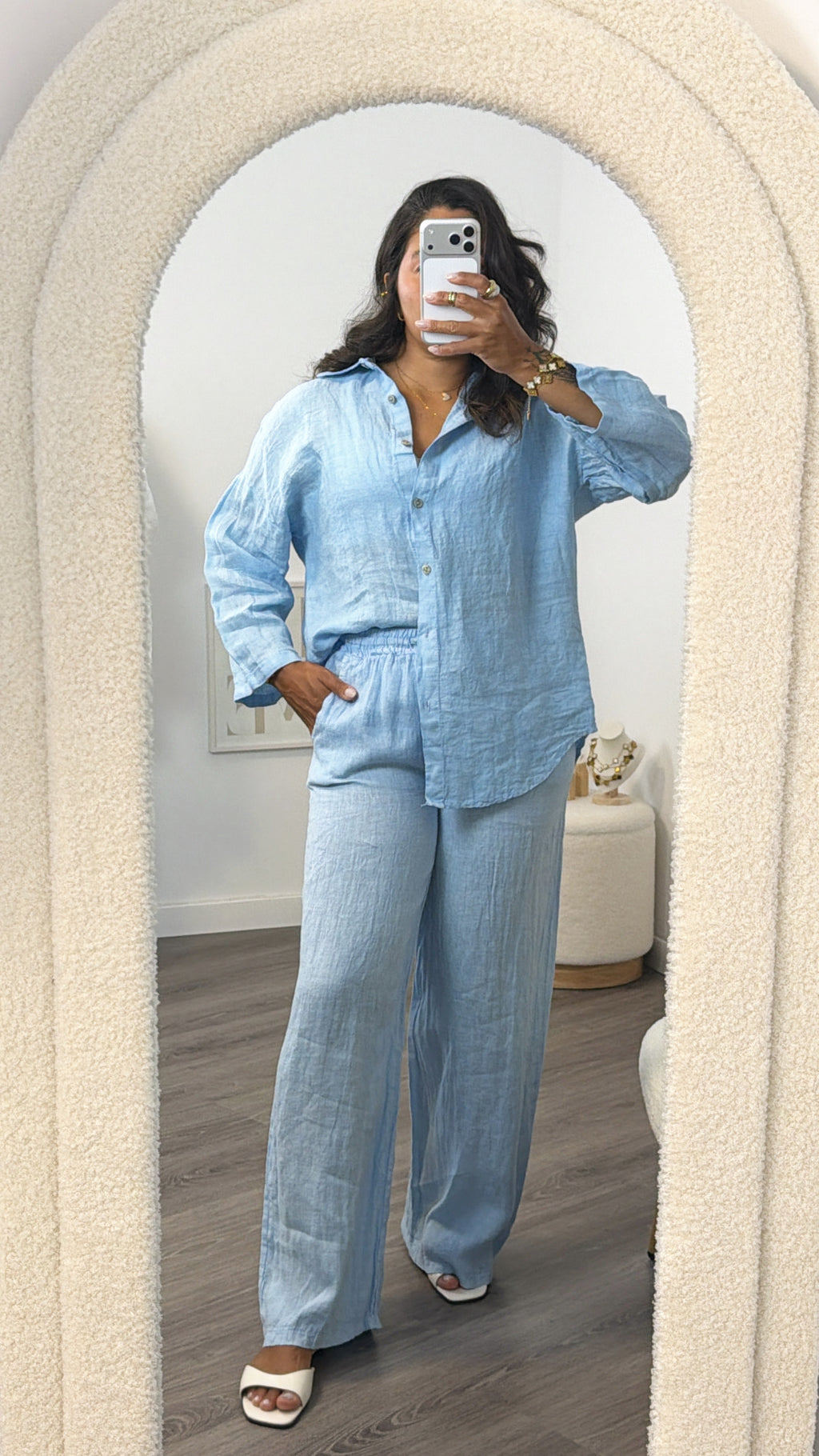 CAMISA 100% LINO AZUL