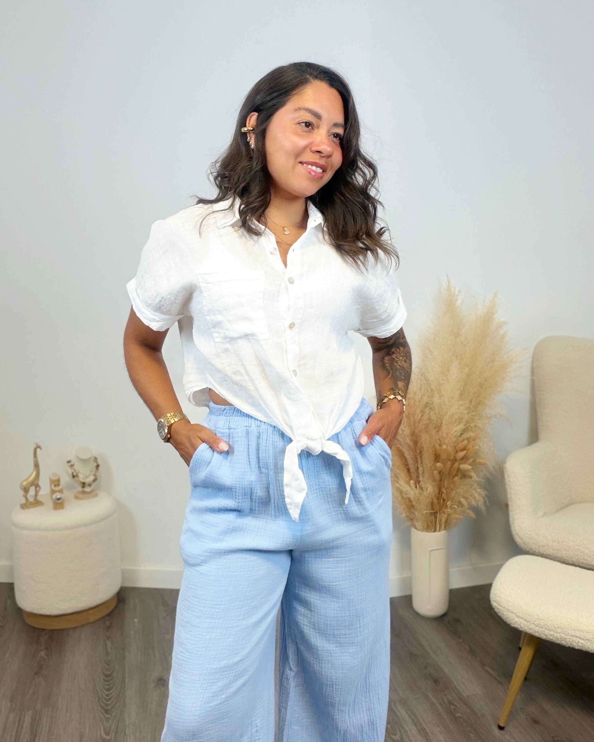 CAMISA MANGA CORTA 100% LINO BLANCA