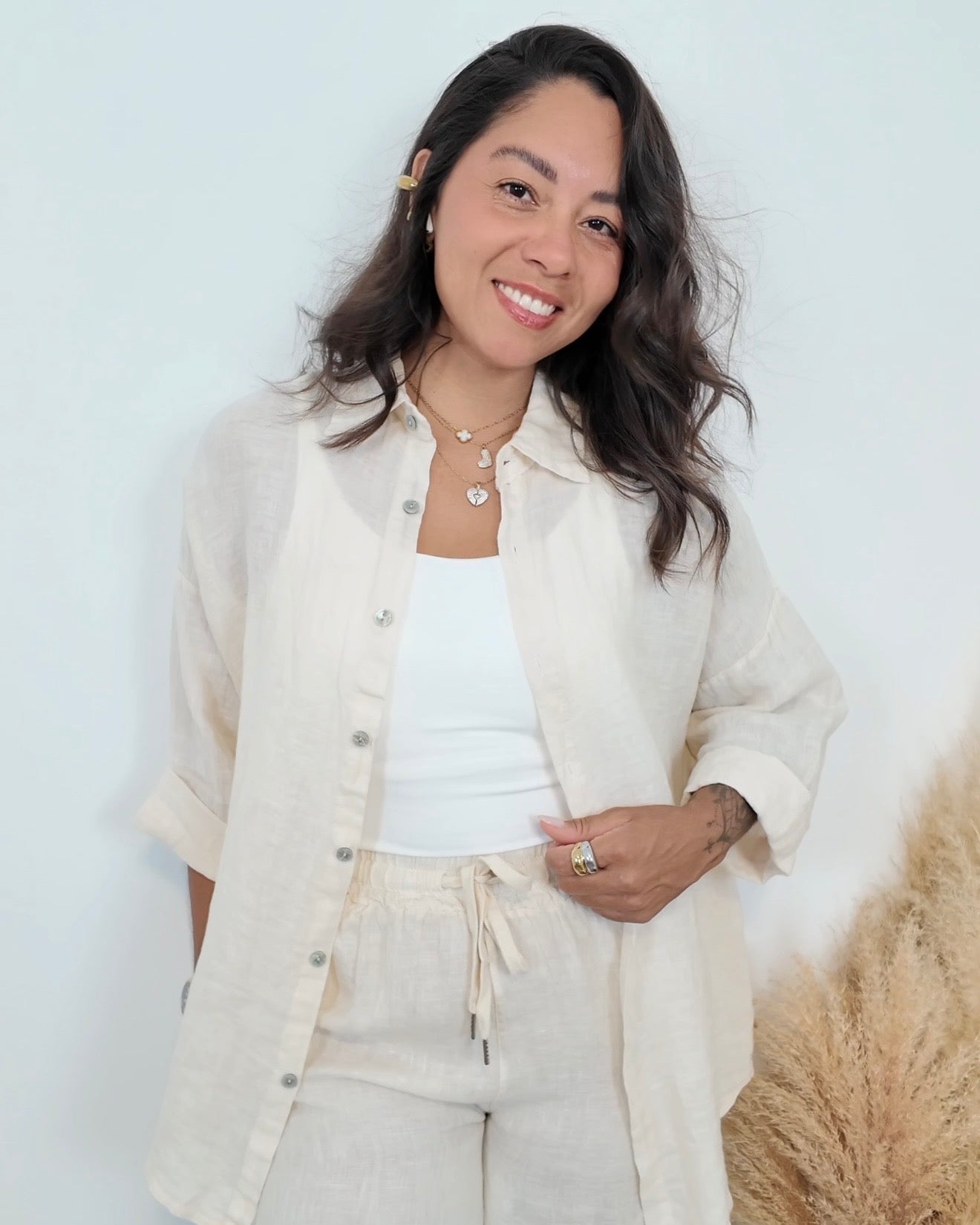 CAMISA 100% LINO BEIGE