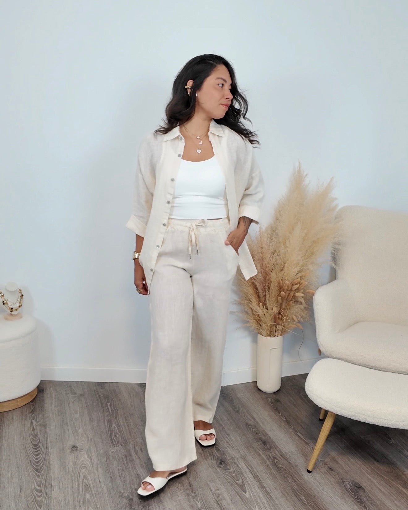 PANTALÓN 100% LINO BEIGE