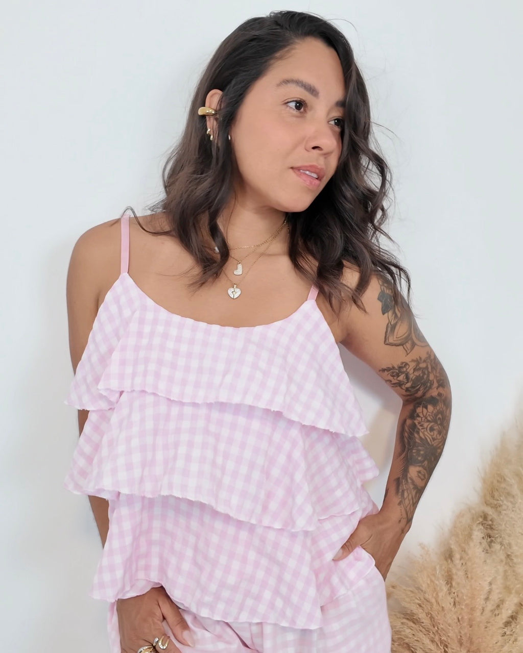 TOP CUADROS VICHY ROSA