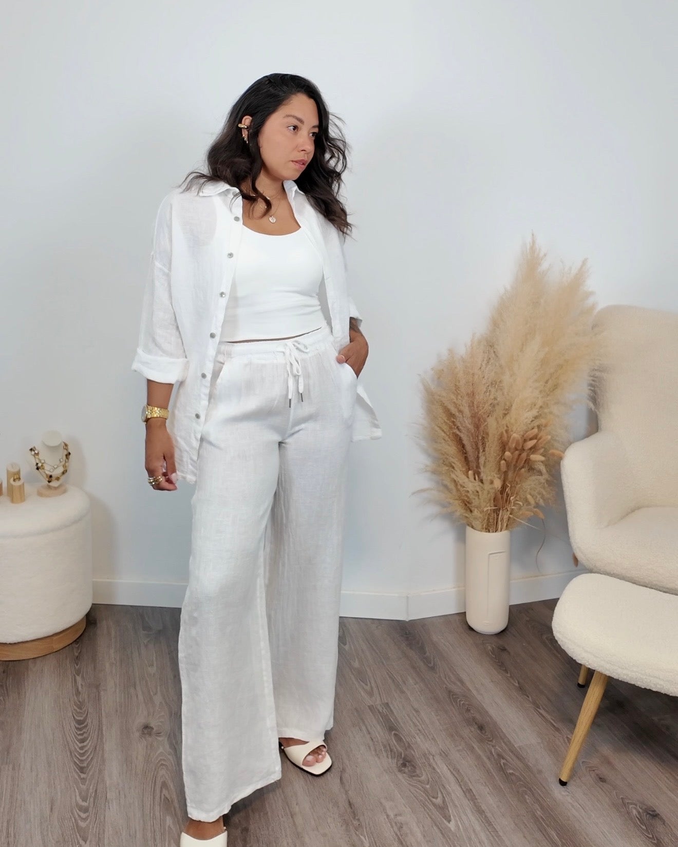 PANTALÓN 100% LINO BLANCO