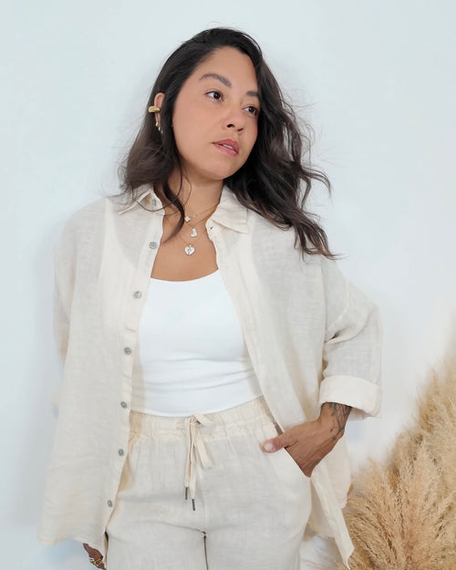 CAMISA 100% LINO BEIGE