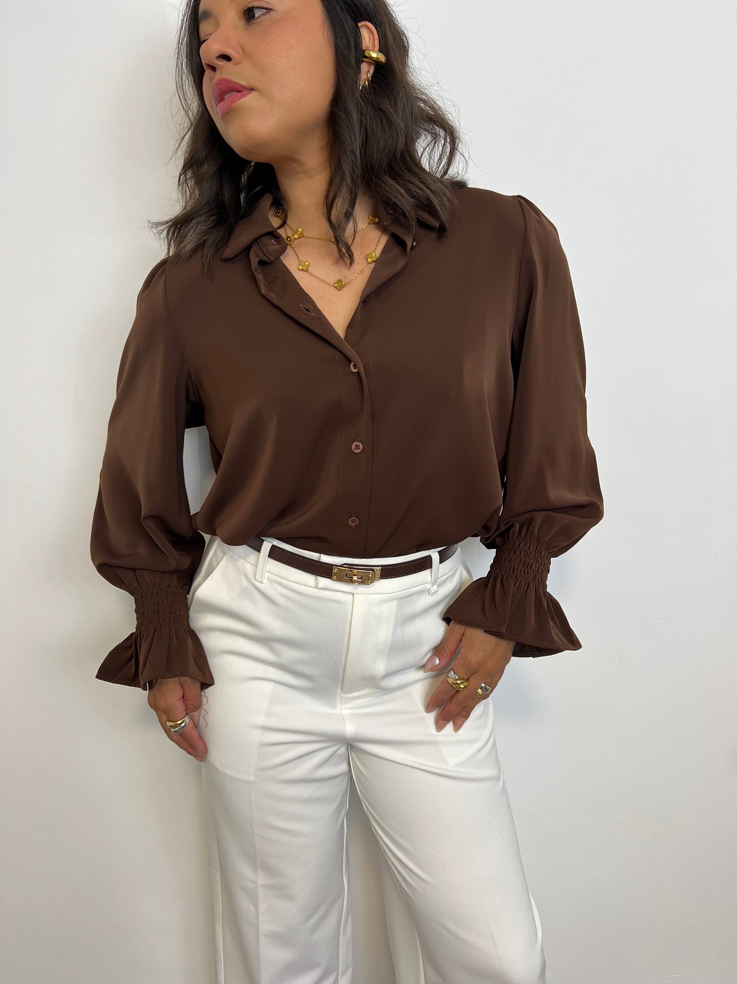 Blusa volante Marrón