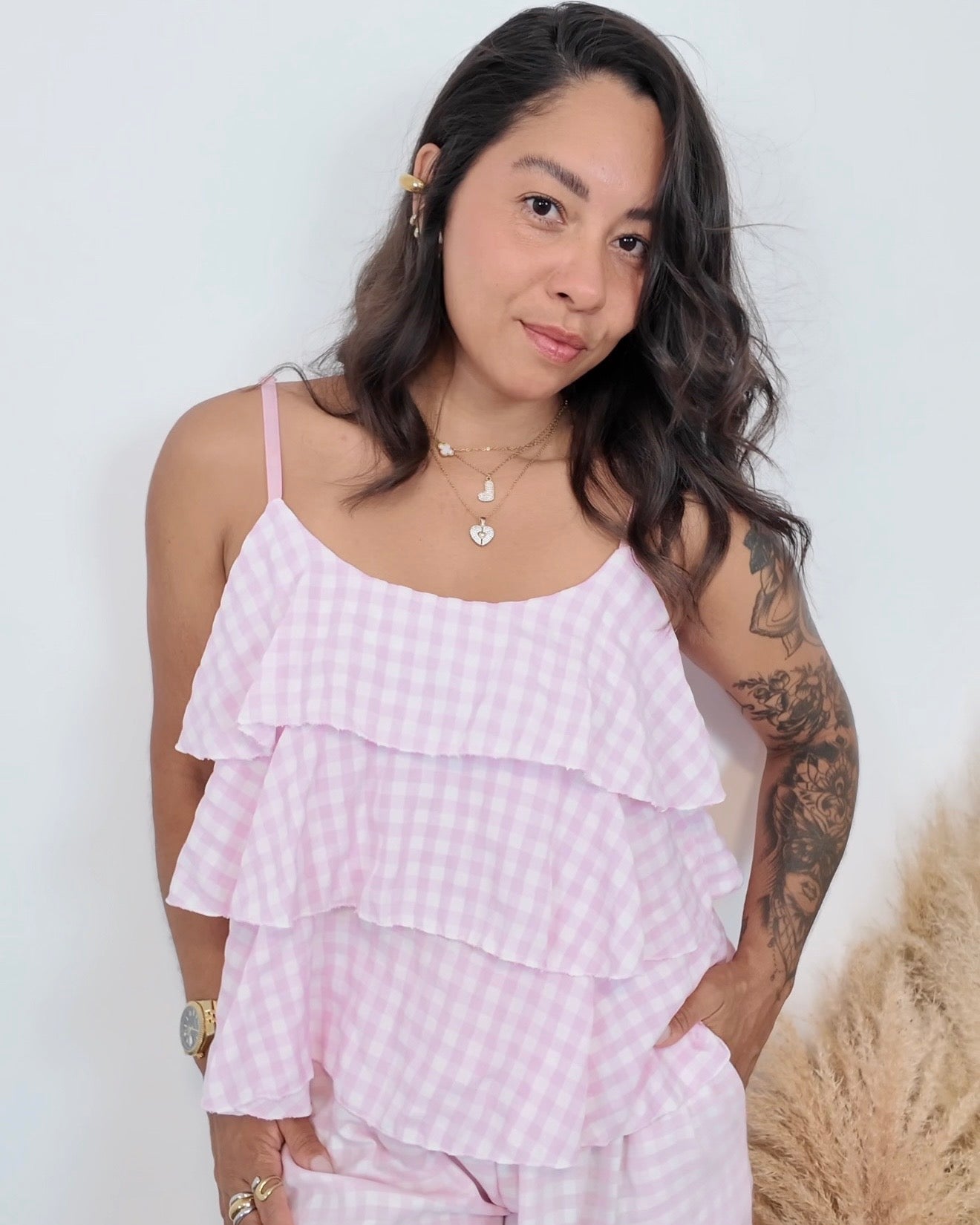 TOP CUADROS VICHY ROSA