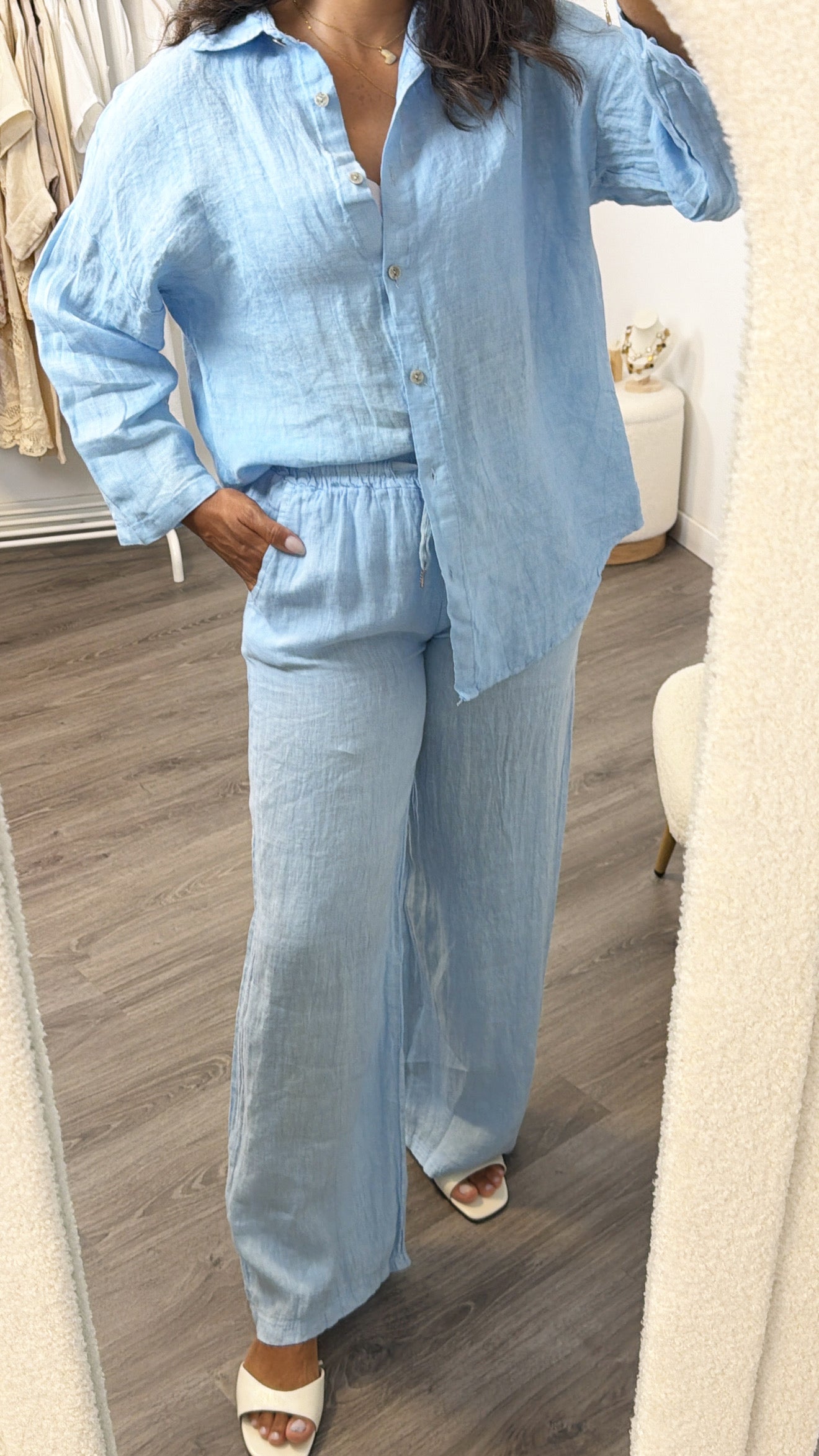 CAMISA 100% LINO AZUL