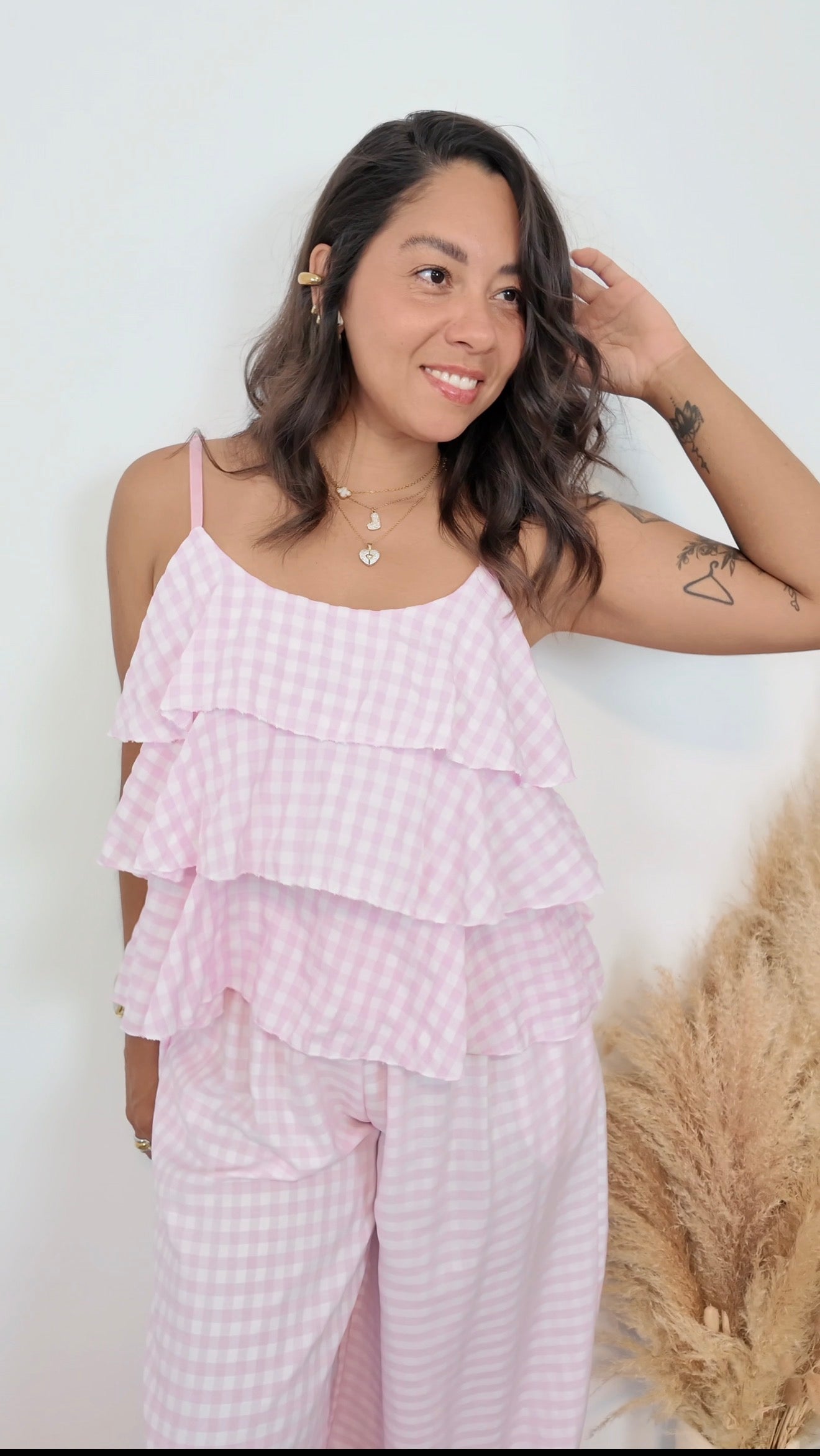 TOP CUADROS VICHY ROSA