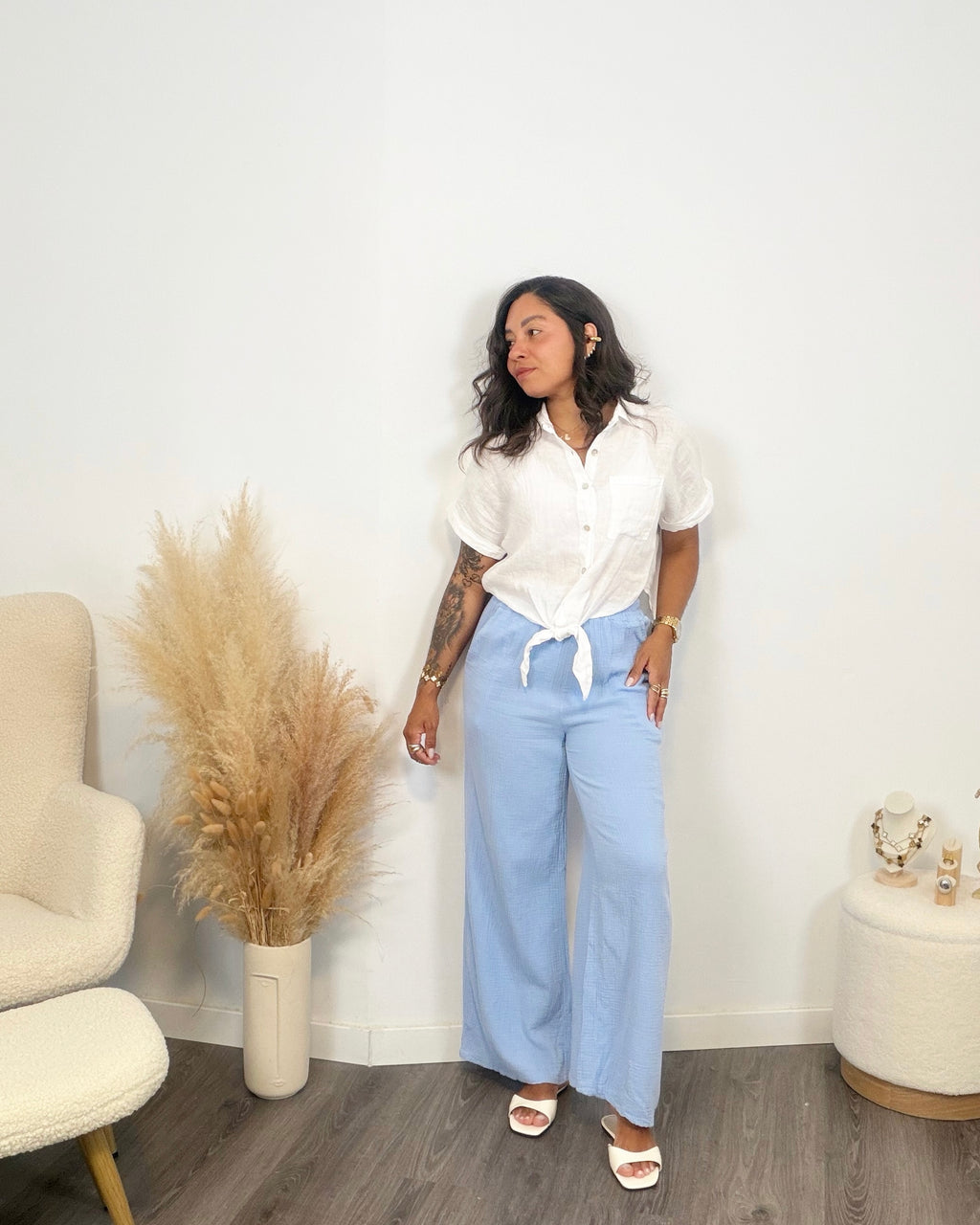 CAMISA MANGA CORTA 100% LINO BLANCA