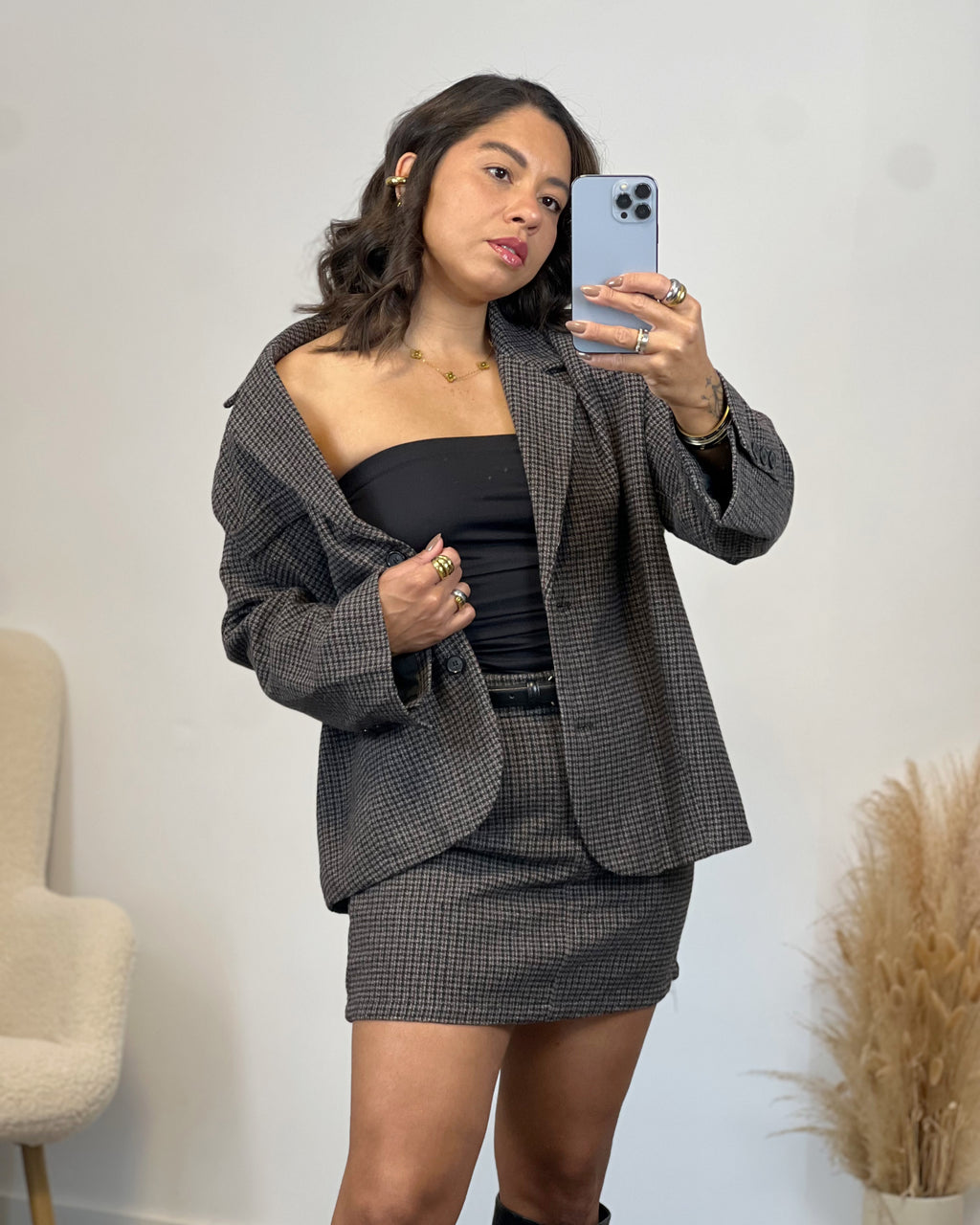 Blazer Cuadros Gris