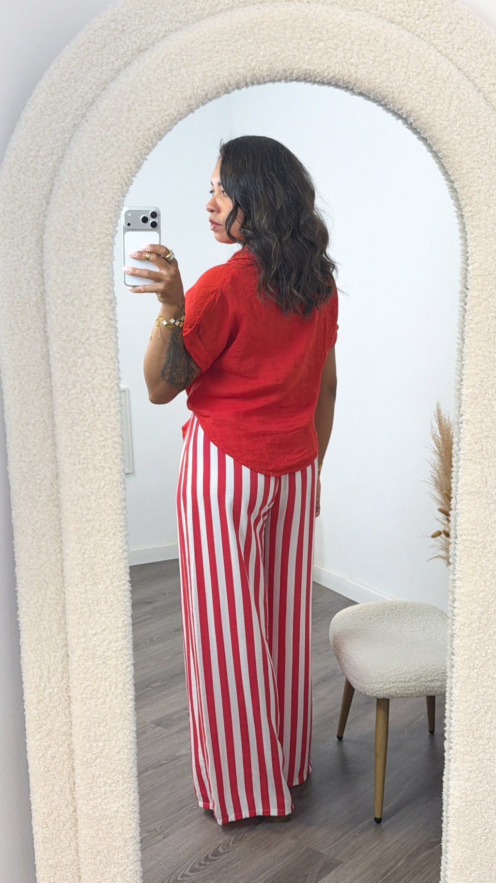 CAMISA MANGA CORTA 100% LINO ROJA